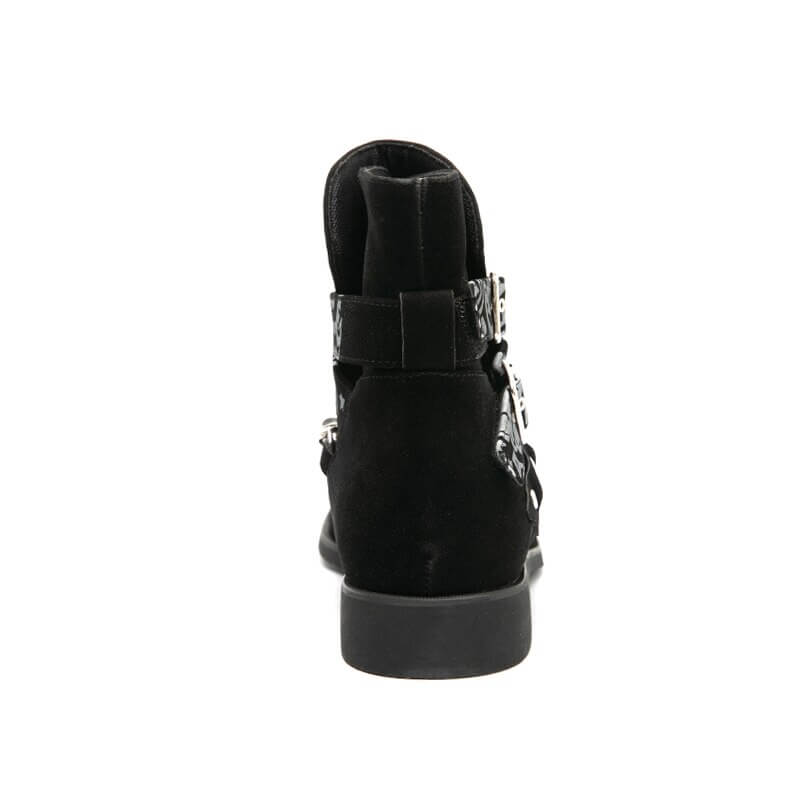 Back view of casual men's faux suede ankle boots with buckle strap, perfect for stylish comfort in everyday outfits.