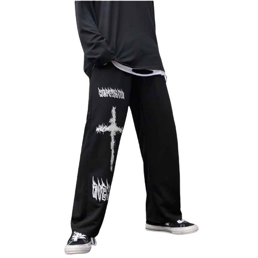 Casual Men's Wide Leg Pants in Gothic Style / Male Trousers with Graffiti Anime Print - HARD'N'HEAVY