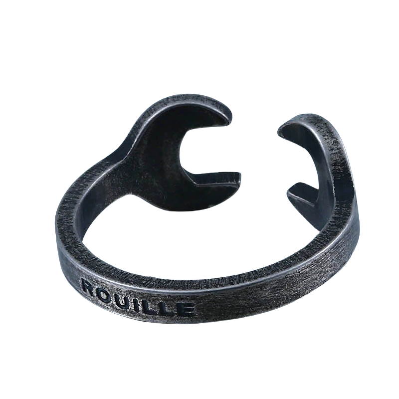 Casual metal wrench ring for unisex, vintage stainless steel accessory with a unique design.