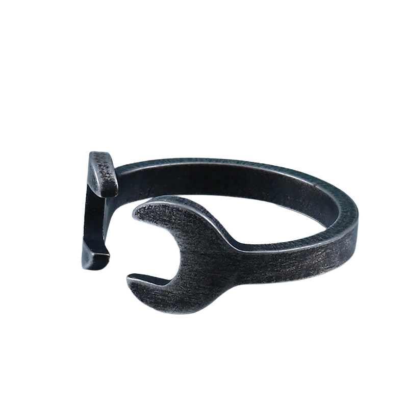 Stylish unisex vintage stainless steel ring shaped like a wrench, perfect for casual and alternative fashion lovers.