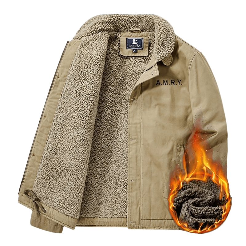 Casual military jacket with soft lining, windproof design, and no hood, ideal for a stylish look and warmth.
