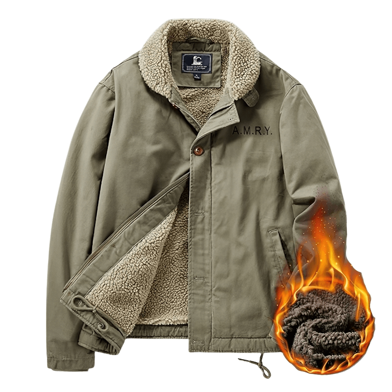 Casual windproof military jacket with a cozy fleece lining, ideal for stylish warmth and comfort in cooler weather.