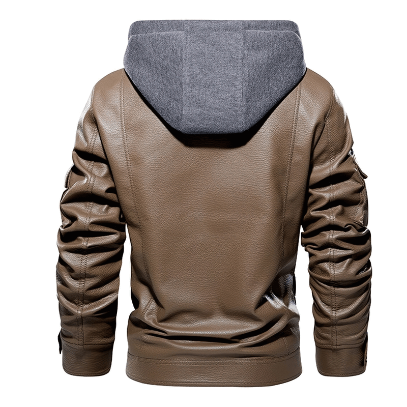 Casual Motorcycle PU Jacket for Men / Fleece Jackets With Slim Removable Hood / Warm Male Clothing