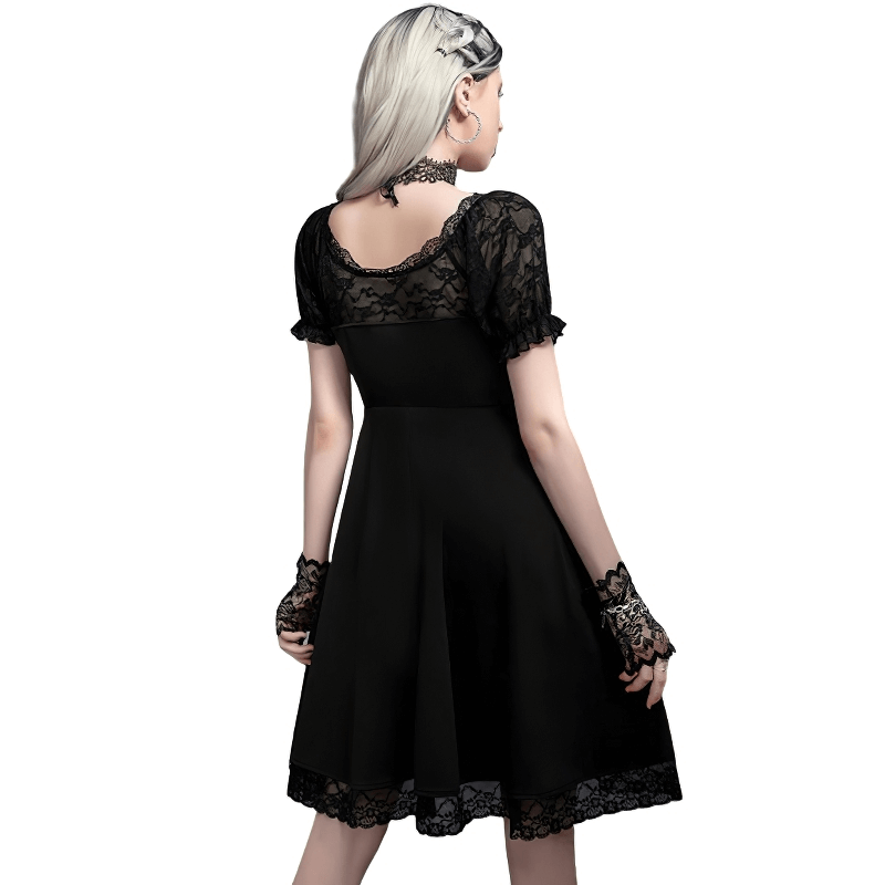 Casual Patchwork Lace A-Line Dresses / Gothic Short Sleeves Women's Dress