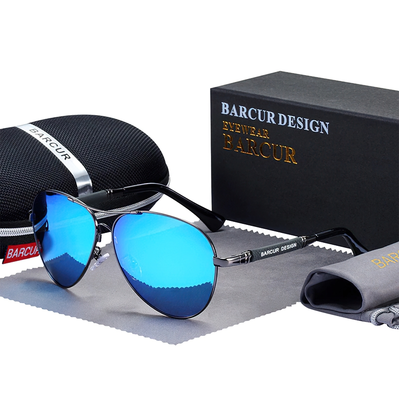 Stylish polarized gradient sunglasses for men and women in a sleek design with a protective case.