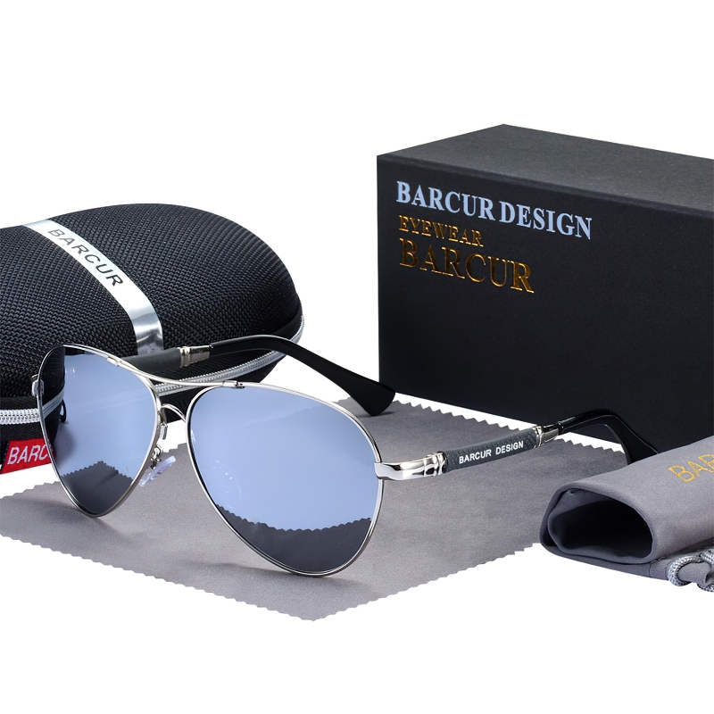 Stylish polarized gradient sunglasses by Barcur Design with protective case, ideal unisex accessory for casual wear.