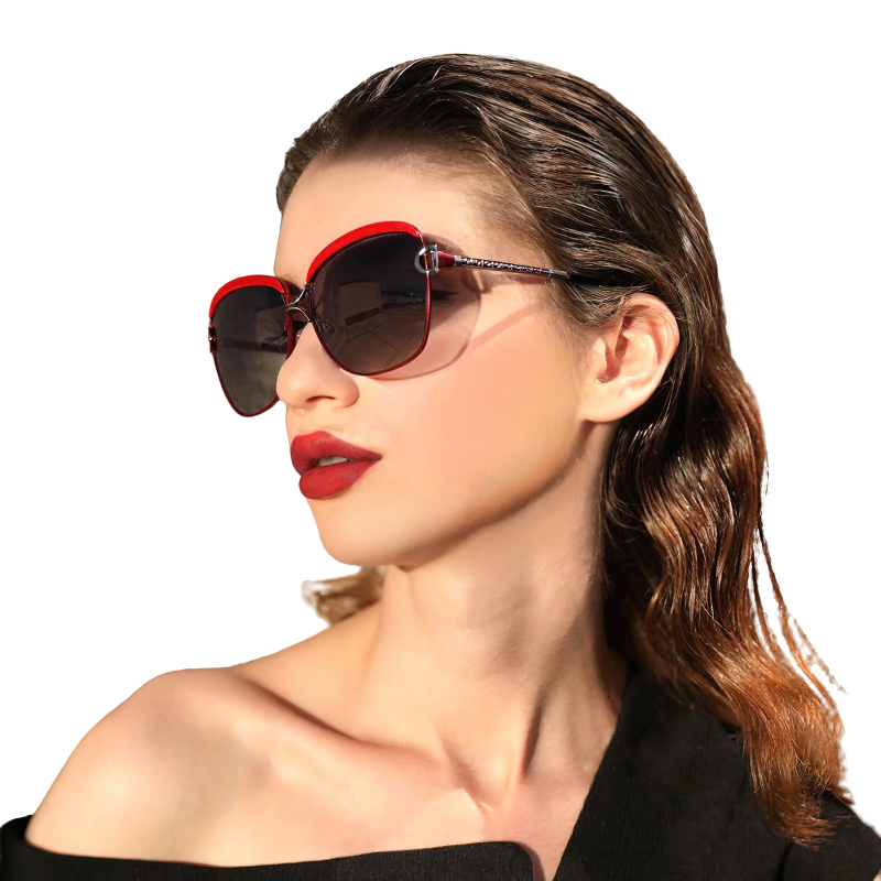 Stylish women's polarized sunglasses with round gradient lens in red, perfect casual accessory for sunny days.