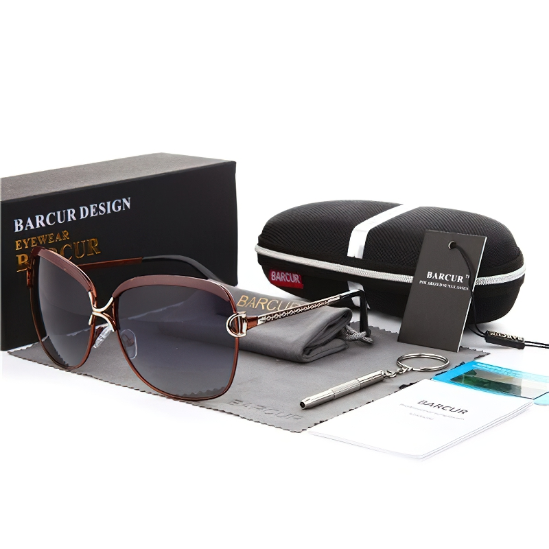 Barcur women's polarized sunglasses set with stylish packaging, lens cleaning cloth, and accessories.