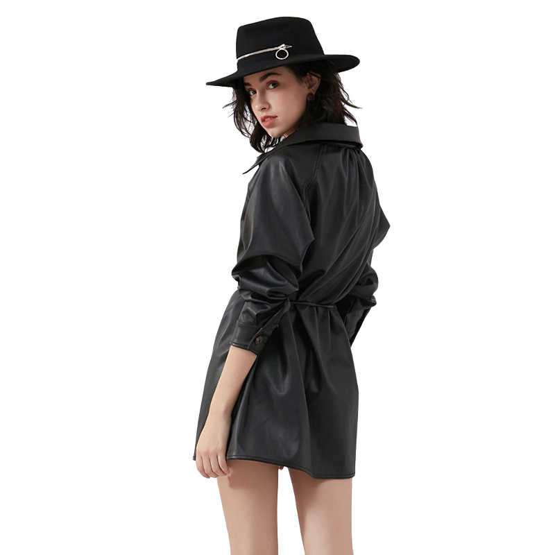 Casual Pu Leather Long Jacket For Women / Stylish Female Outerwear - HARD'N'HEAVY