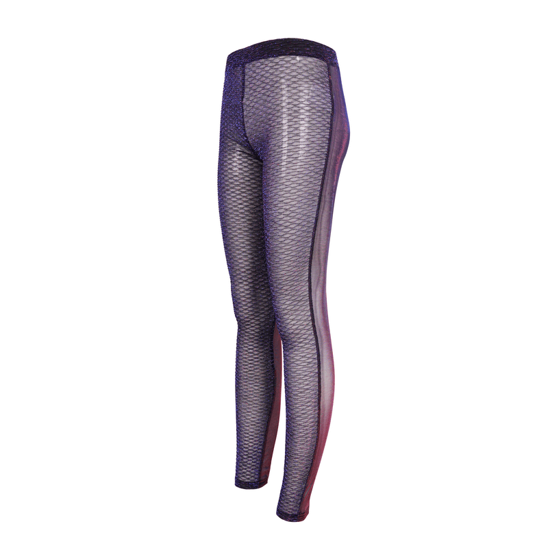 Casual purple transparent leggings for women, featuring elastic waist and modern cut for a trendy gothic style.