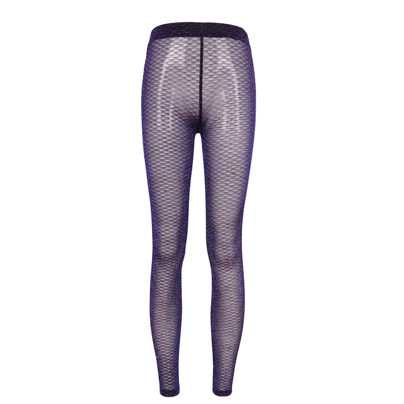 Casual purple transparent leggings for women with elastic waist and modern cut, perfect for a trendy gothic style.