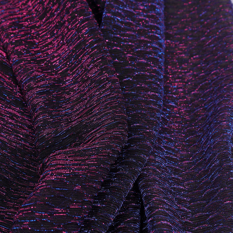 Close-up of women's purple transparent fabric for casual leggings, showcasing a trendy, stretchy texture.