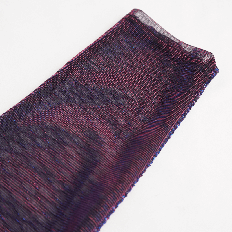 Close-up of women's purple transparent elastic leggings showing modern cut and fabric texture.