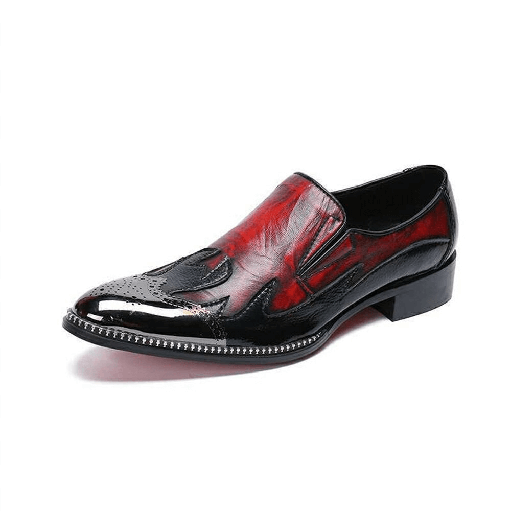 Men's casual red leather slip-on loafer with rhinestone border, stylish and comfortable for everyday wear.