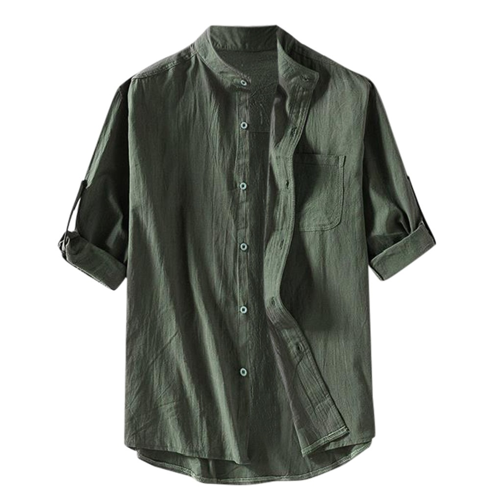 Casual slim fit men's long sleeve shirt in green, single-breasted style, perfect for relaxed outfits.