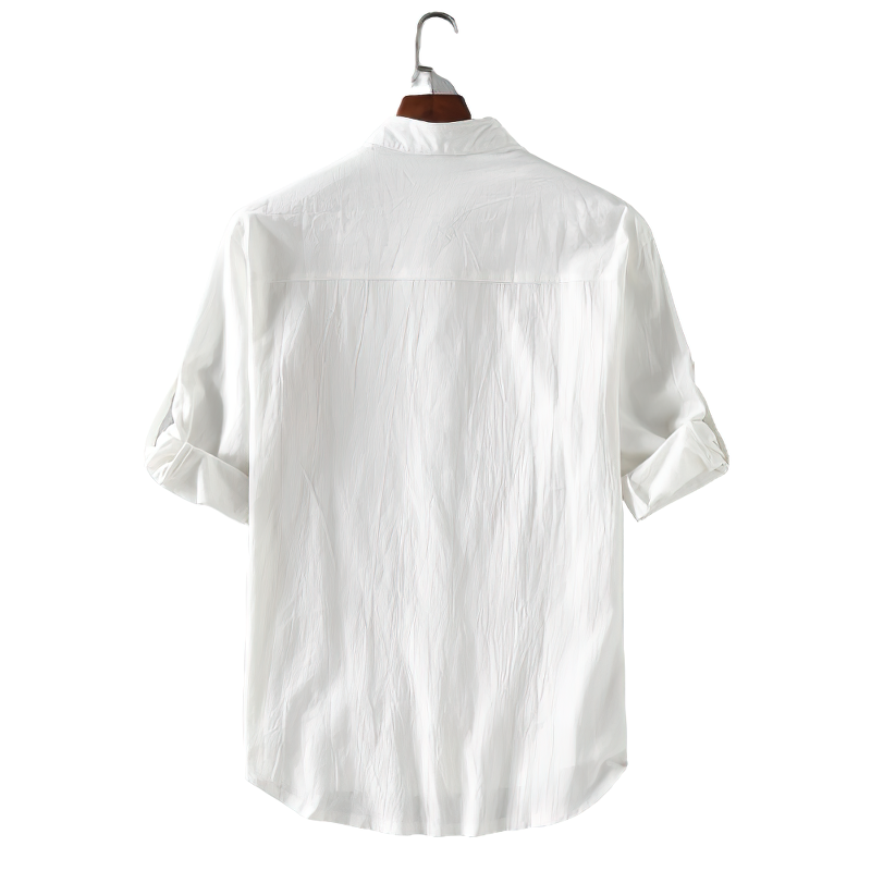 Casual slim fit men's white long sleeve shirt, single breasted, perfect for laid-back stylish outfits.