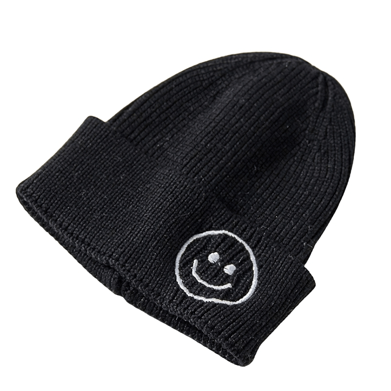 Casual Smiley Face Knitted Hat / Fashion Solid Color Warm Hats for Men and Women