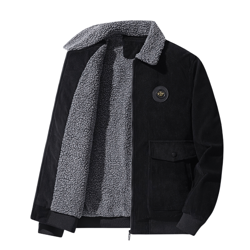 Casual Solid Color Corduroy Jackets with Fur Collar / Men's Zipper Thicken Warm Parkas