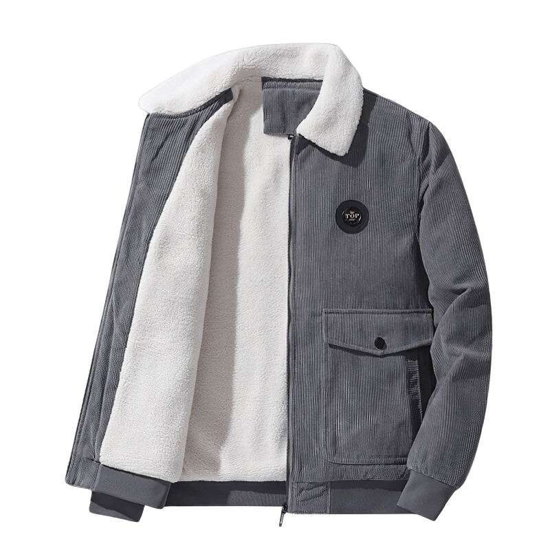 Casual Solid Color Corduroy Jackets with Fur Collar / Men's Zipper Thicken Warm Parkas