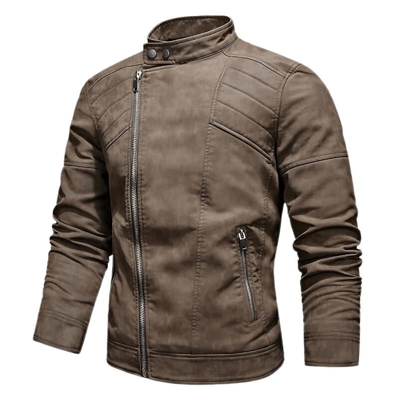 Casual Stand Collar Fleece Jackets / Vintage Men's Soft Faux Leather Motorcycle Jackets