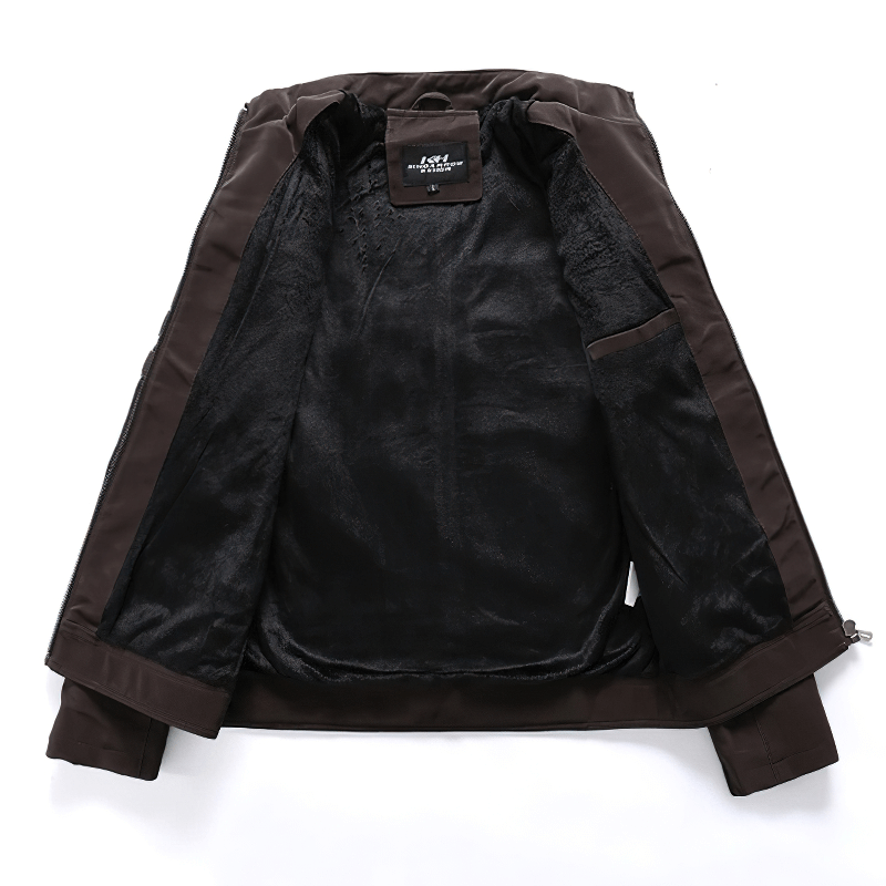 Casual Stand Collar PU Leather Motorcycle Jacket / Fashion Men's Zipper Clothing with Multi-Pockets