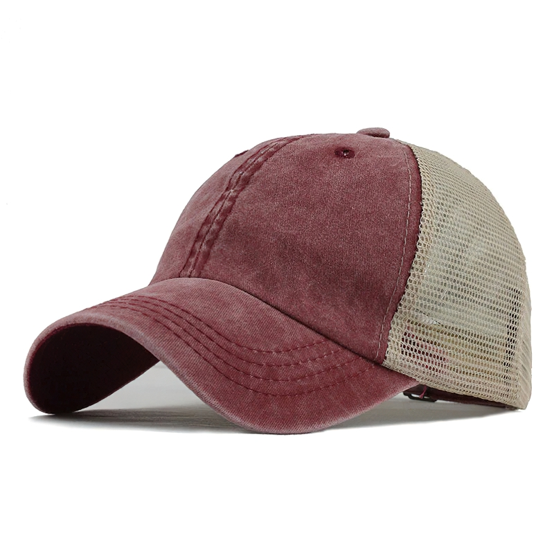 Stylish unisex baseball cap in burgundy with breathable mesh panels, perfect for casual outings and outdoor activities.