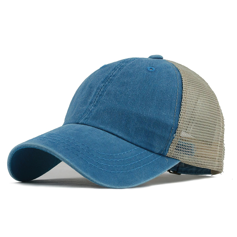 Stylish unisex blue baseball cap with mesh back, perfect casual accessory for sunny days.