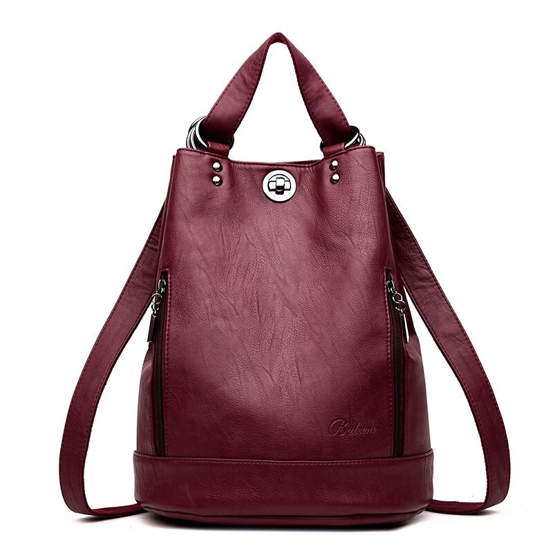 Stylish burgundy PU leather shoulder bag with soft handle and practical pockets for casual use.