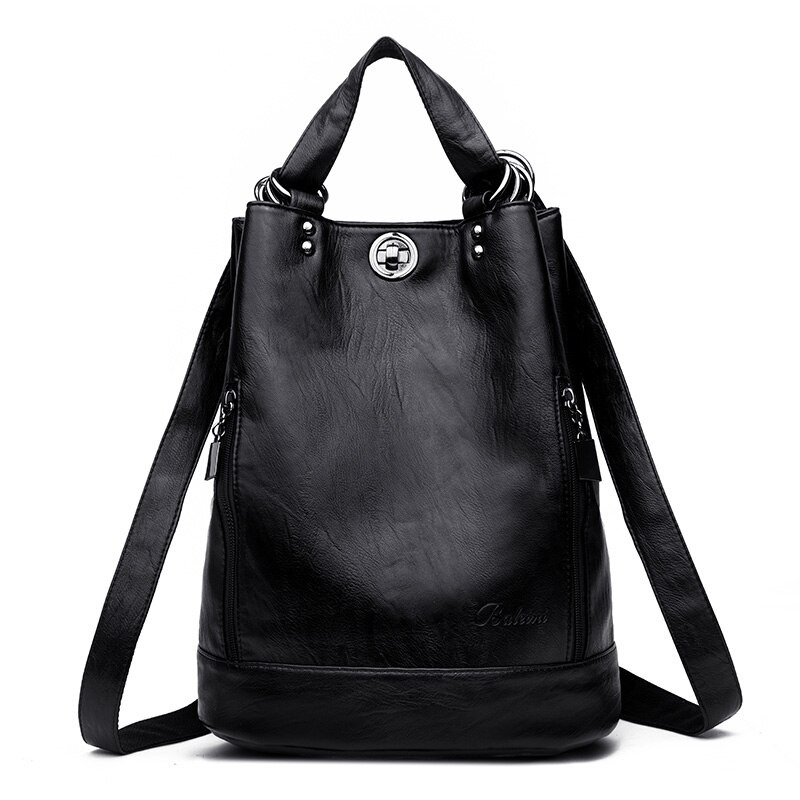 Casual women's black PU leather shoulder bag with exquisite design and practical pockets, perfect for everyday use.