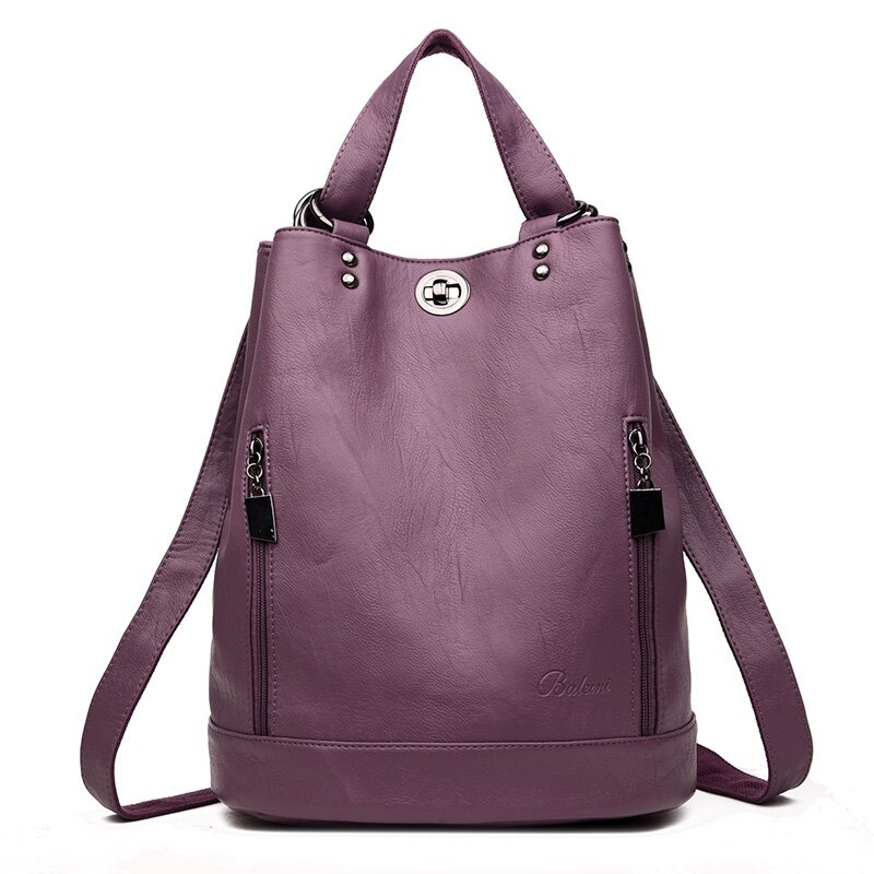 Casual women's purple PU leather shoulder bag with stylish design and pockets for essentials.