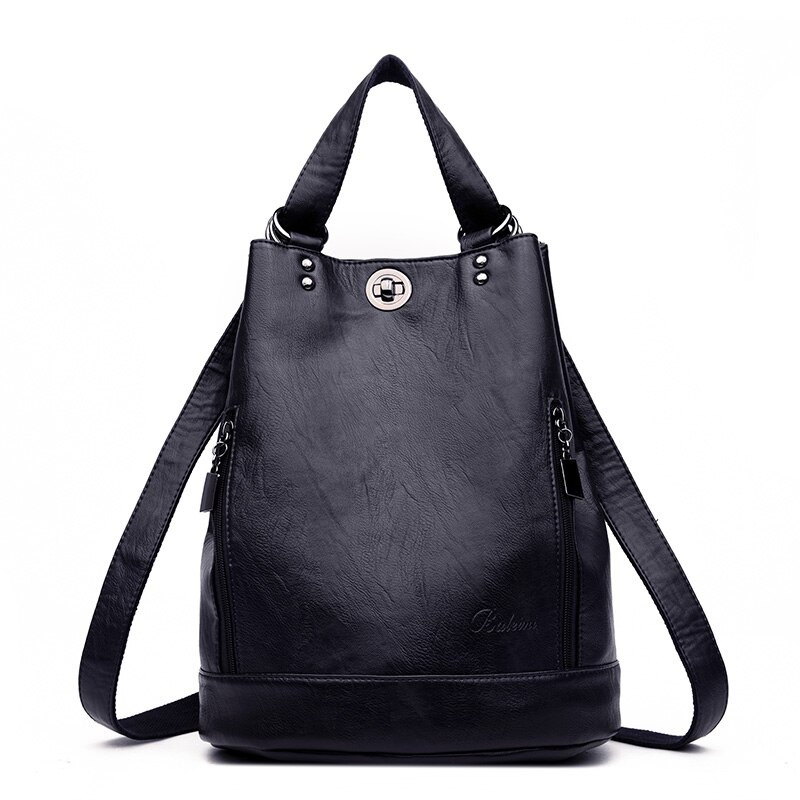 Stylish black PU leather shoulder bag with sleek design and comfortable handle, perfect for casual outings.