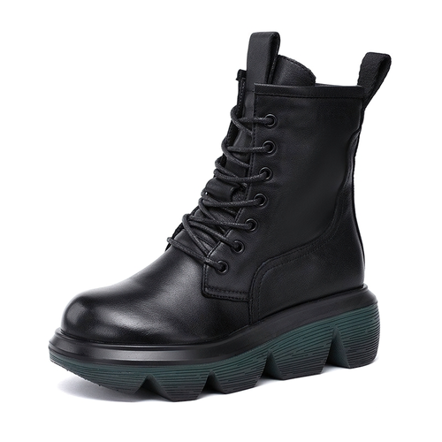 Lässige, stilvolle Damenstiefel aus echtem Leder / kurze warme Schuhe mit dicken Sohlen 