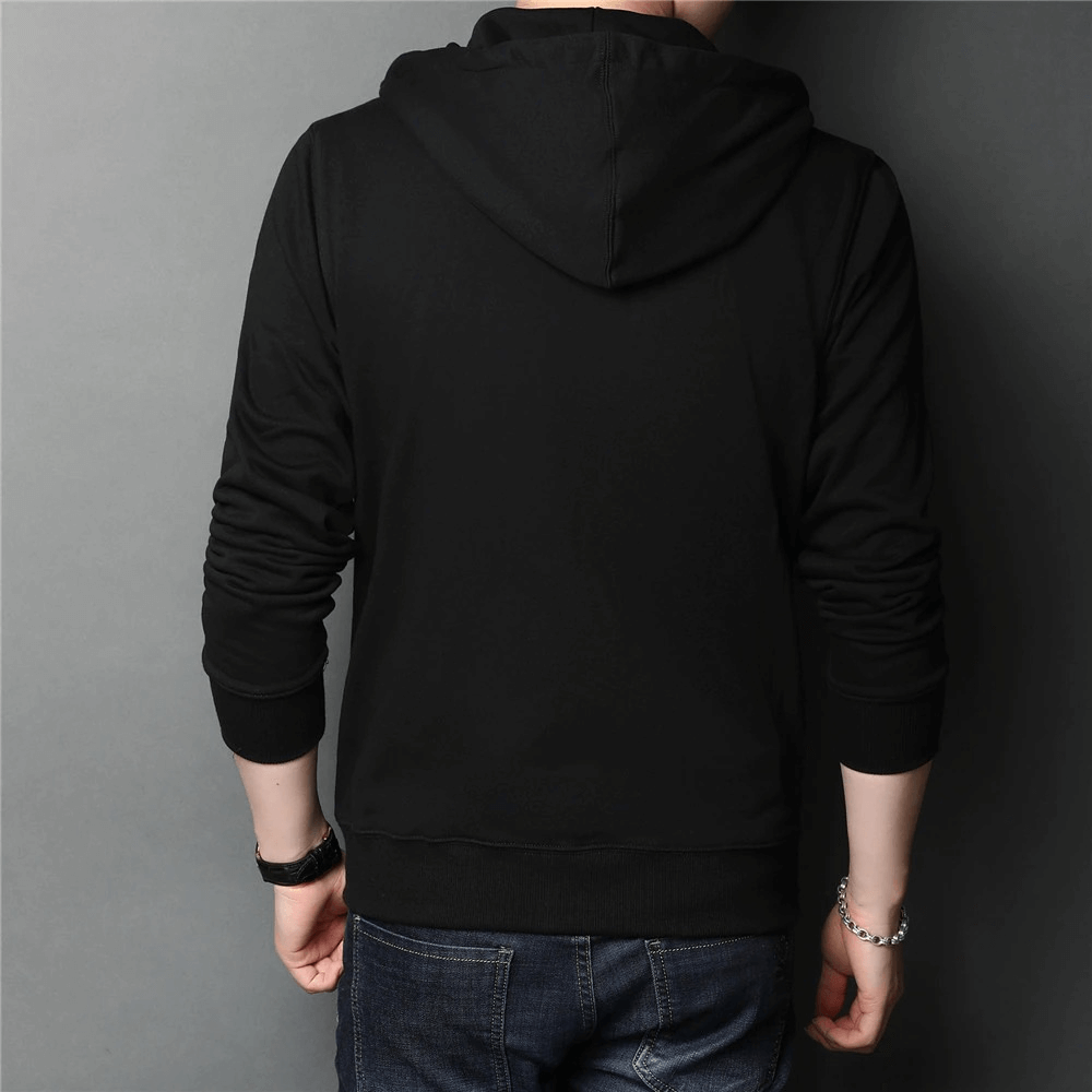 Casual Zipper Cotton Hoodies for Men / Classic Pockets Solid Color Hoodie