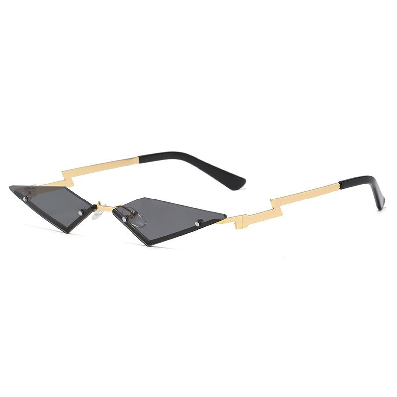 Unique rimless cat eye sunglasses with punk style, featuring gold accents and dark lenses, perfect for unisex fashion.