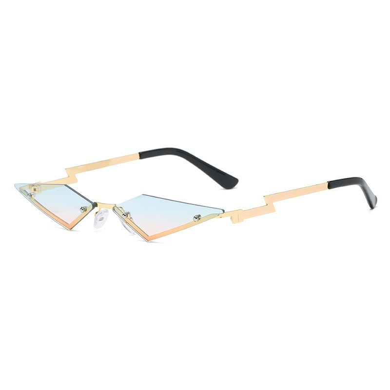 Unisex rimless cat eye sunglasses with punk style, unique frameless design, and mirrored lenses in trendy colors.