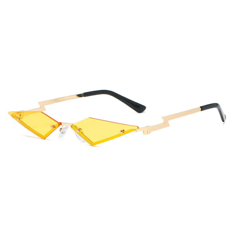Unisex cat eye sunglasses with yellow lenses and unique rimless punk design, perfect for trendy fashion lovers.