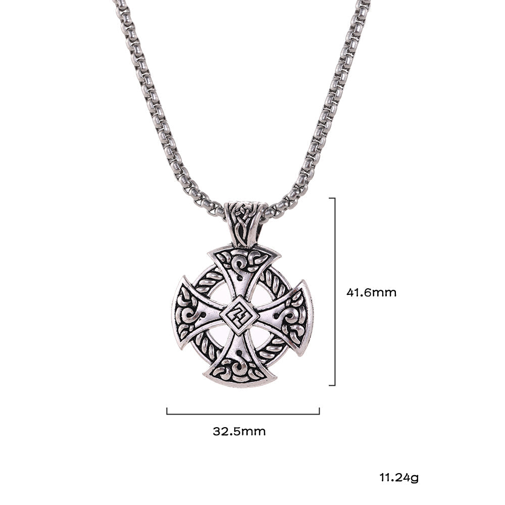 Celtic Cross Shield Pendant Necklace with detailed design, perfect for Viking-themed cosplay or rock festivals.