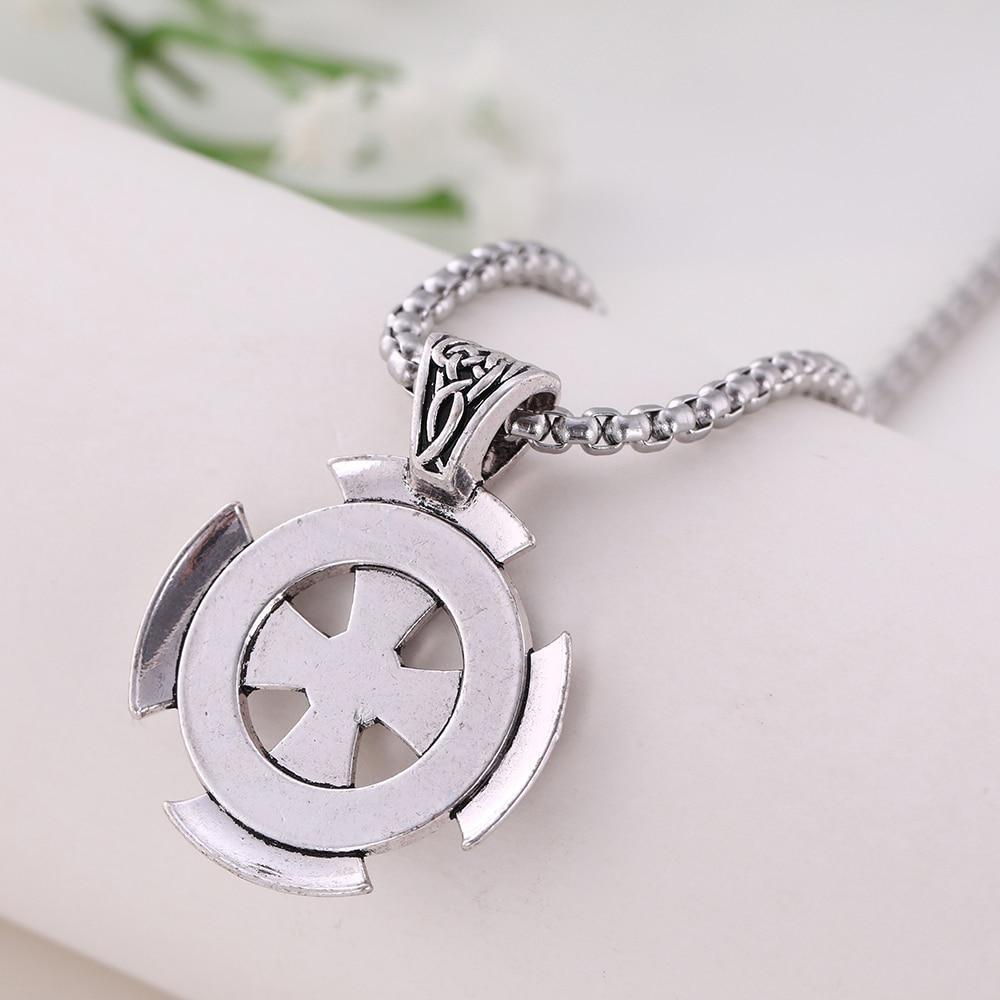 Celtic Cross Shield Pendant Necklace with rope chain for Viking style cosplay or festival.