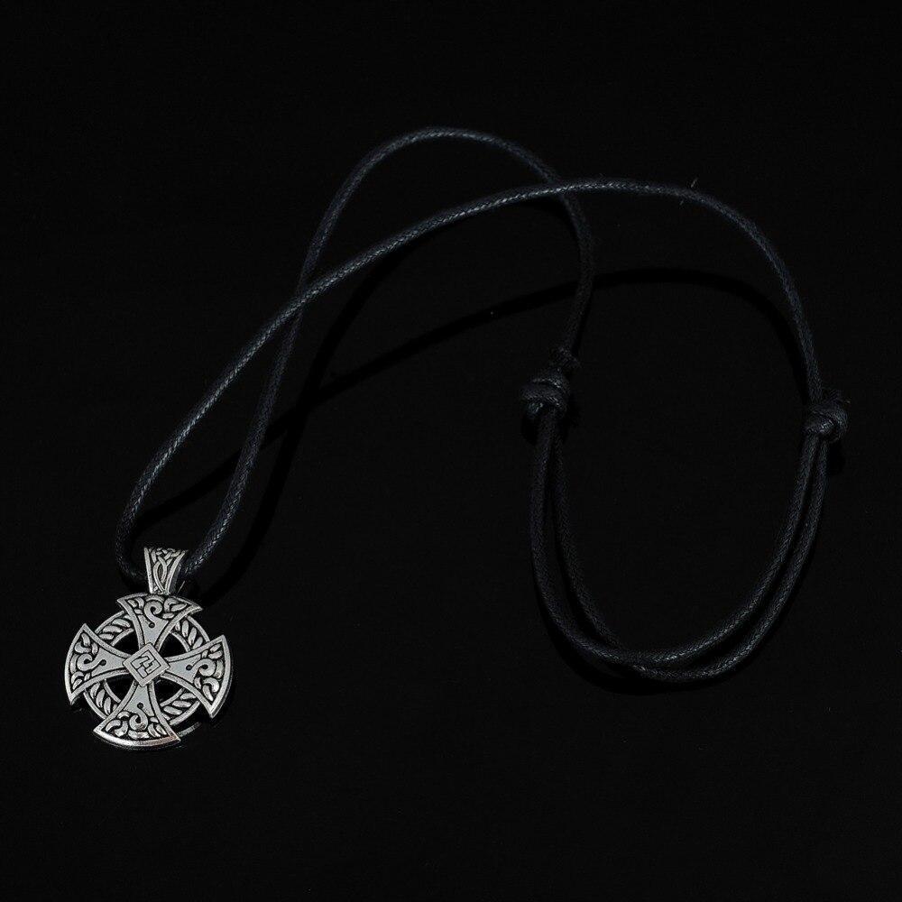 Celtic Cross Shield Pendant Necklace / Viking Style Jewelry / Leather Knot Necklace - HARD'N'HEAVY