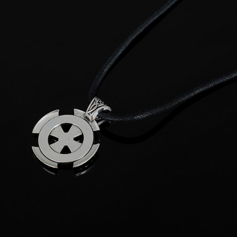 Celtic Cross Shield Pendant Necklace on a leather cord, perfect for Viking style cosplay or festivals.