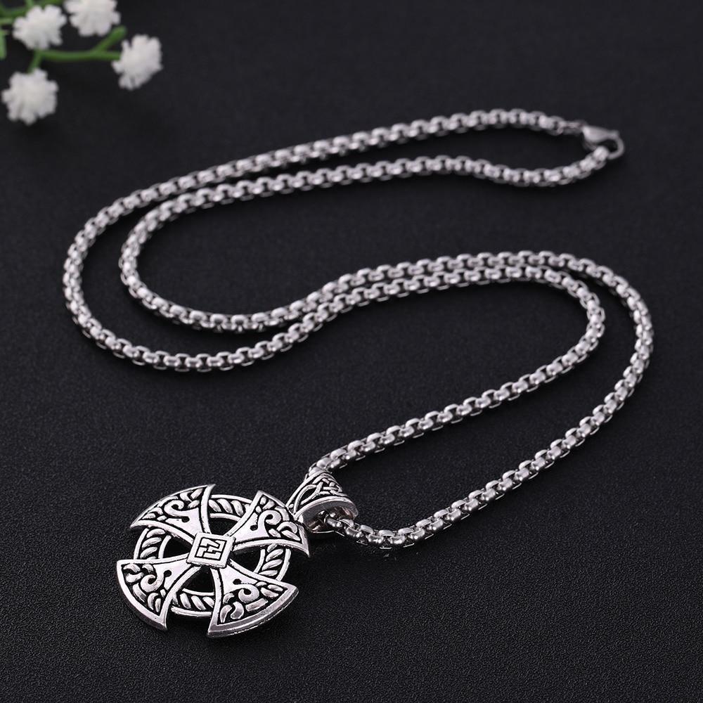 Celtic Cross Shield Pendant Necklace with rope chain, perfect for Viking-themed events and cosplay.
