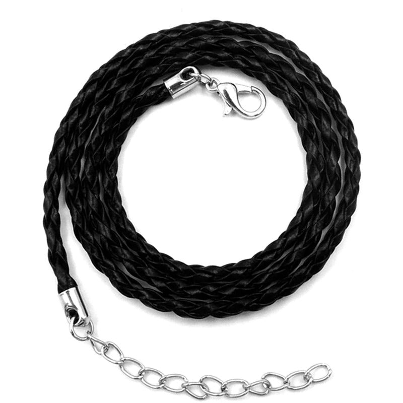 Braided black cord necklace chain with silver clasp, perfect for pendants and accessories.