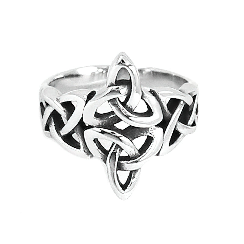 Stainless steel Celtic Viking ring featuring an intricate geometric pattern, perfect for festivals and parties.