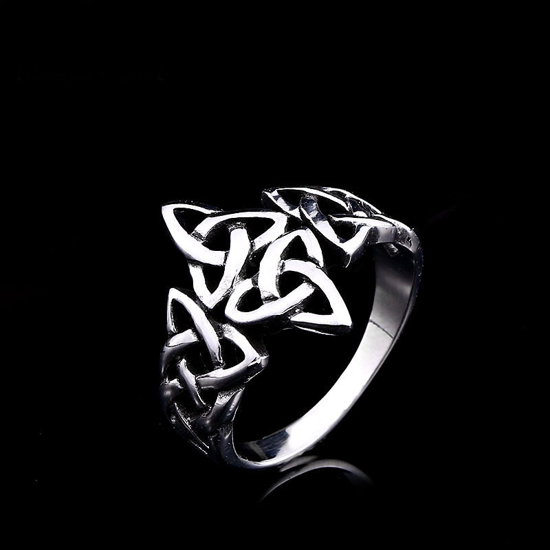 Stylish Celtic Viking Nordise ring in stainless steel showcasing intricate geometric patterns for unique accessory lovers.