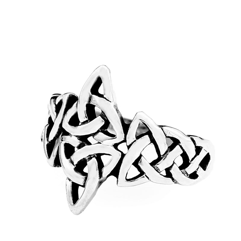 Celtic Viking Nordise ring in stainless steel featuring intricate geometric patterns, perfect for concerts and festivals.