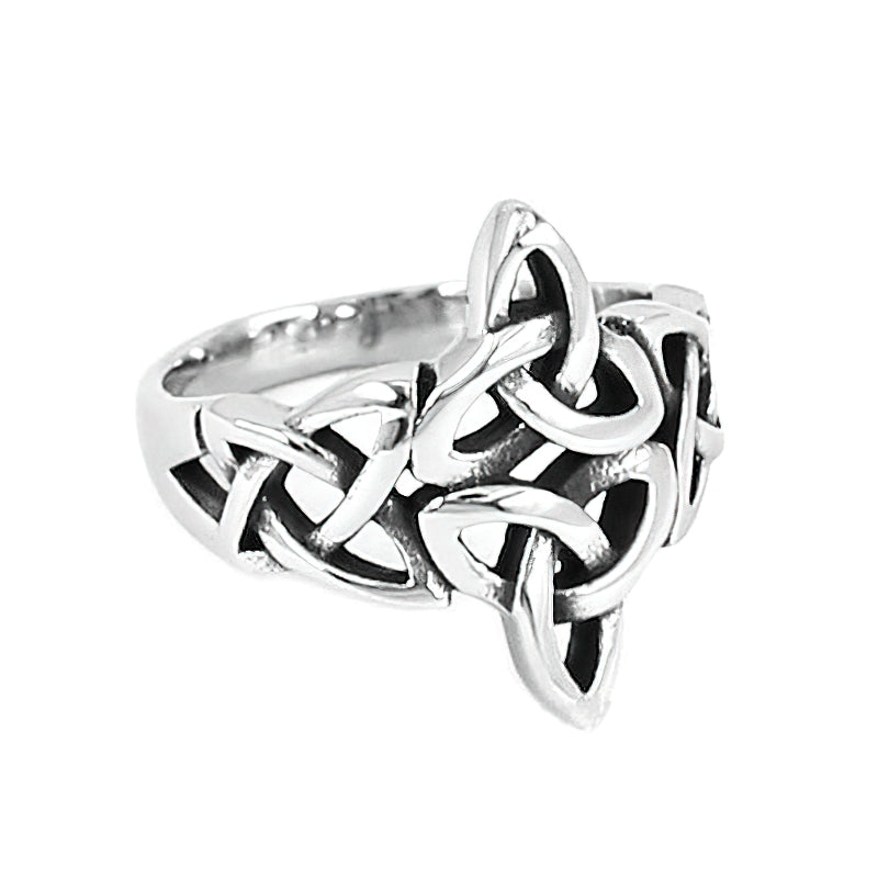 Celtic Viking ring in stainless steel featuring an intricate geometric design, perfect for concerts and festivals.