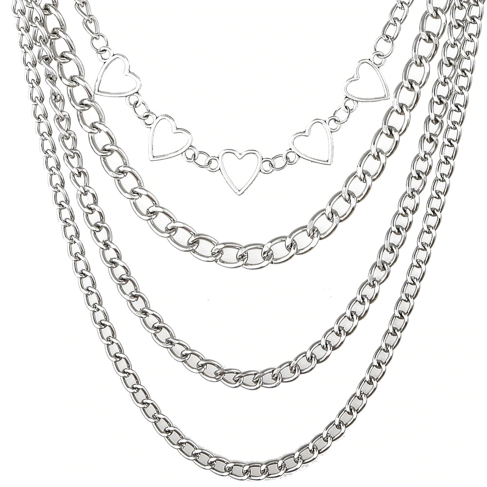 Trendy layered chain necklace with heart design for women, perfect for adding a stylish touch to any outfit.