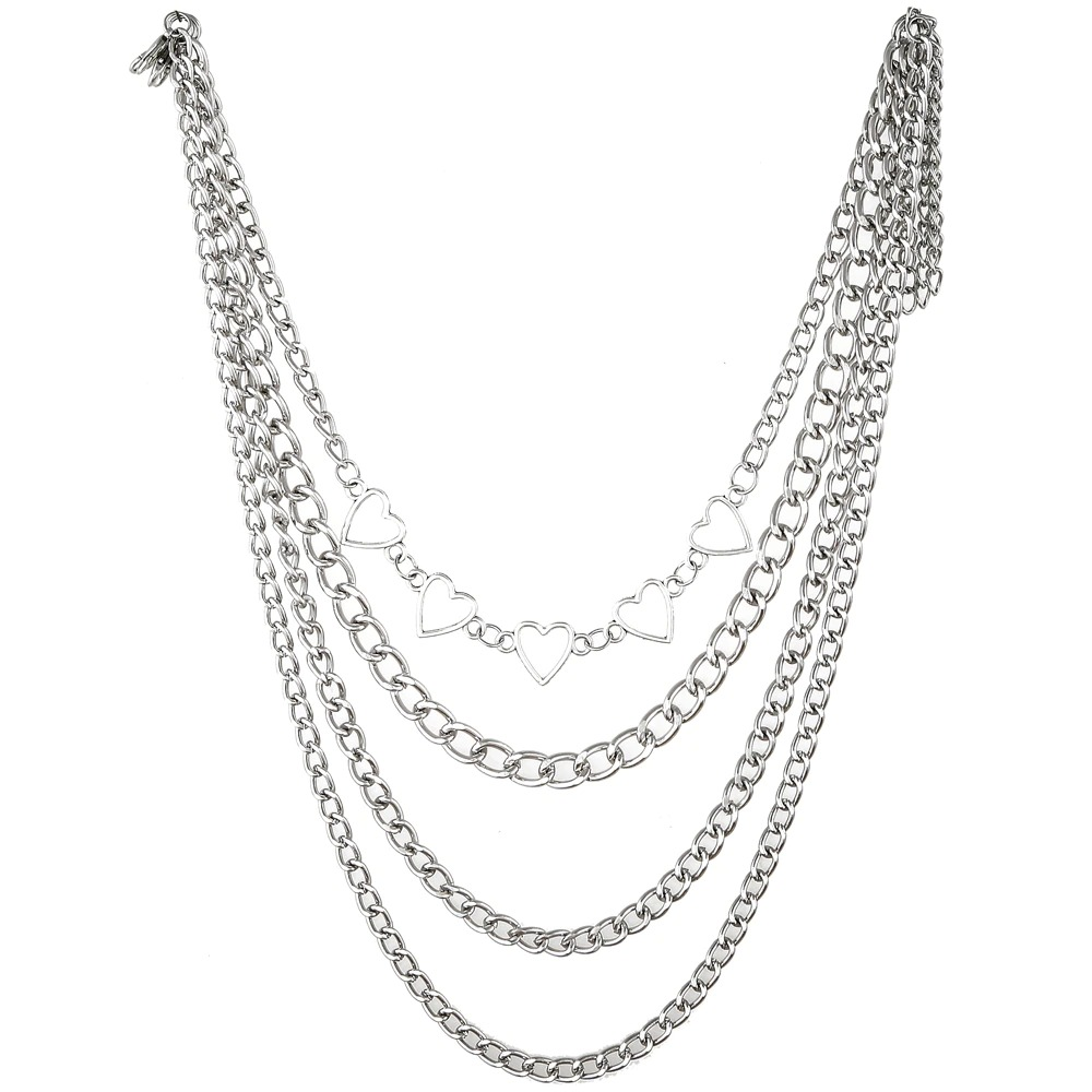 Layered chain necklace with heart accents for women, perfect for adding a trendy fashion touch to any outfit.