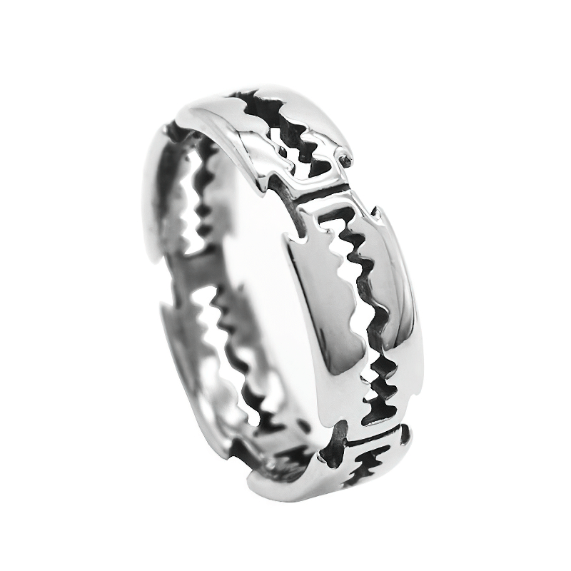 Unisex Stainless Steel Bladed Ring in silver with a punk rock design, perfect accessory for any edgy outfit.