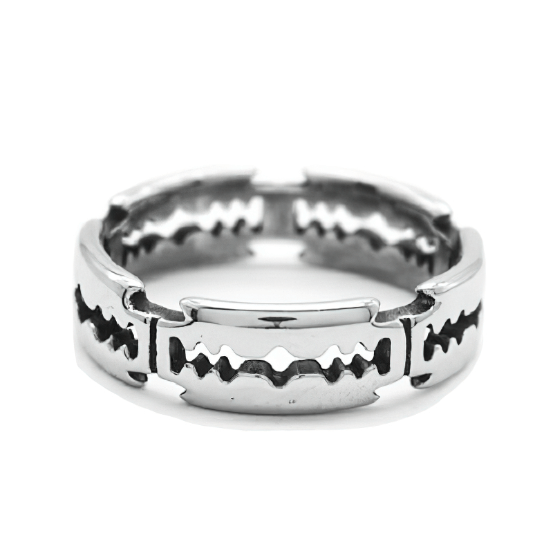 Unisex stainless steel bladed ring, punk rock style, trendy silver color accessory for men and women.